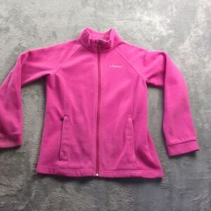 Columbia Fleece‎ Jacket Pink Zip Up Coat Size L 14/16 Pockets Mock Neck Youth